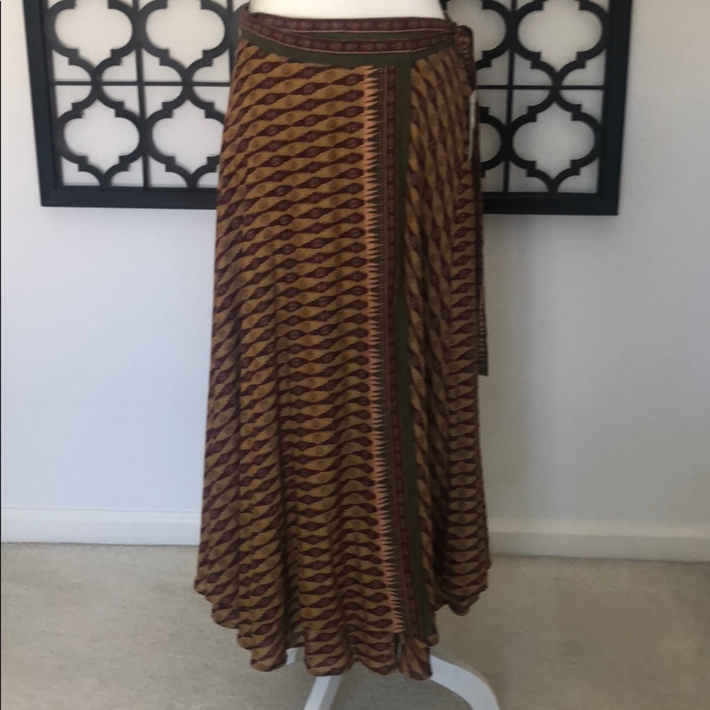 Free people “good for you printed wrap skirt”